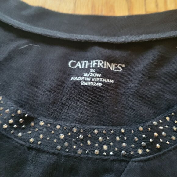 Catherines Black Embellished Neck Tunic Top 1X Size - Picture 5 of 5